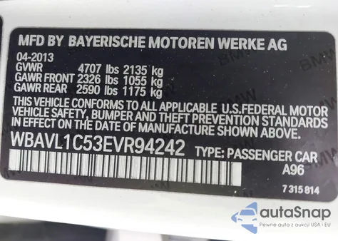 2014 BMW X1 xDrive28I from USA, damaged, VIN WBAVL1C53EVR94242